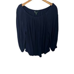 Lauren Ralph Lauren Navy Peasant Top XL Cotton Stretch Boho Embroidered Blouse